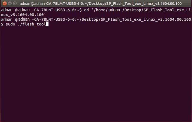 drag and drop “SP_Flash_Tool” to the terminal
